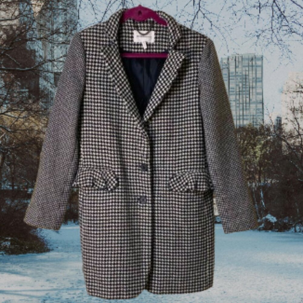 BCBG Generation Black & White Houndstooth Coat Small | Lined Chic Classic